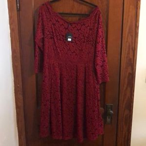 Red lace boat neck dress